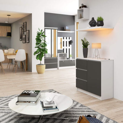 Akord Jerry kommode hvid 80 cm 1 dør 3 skuffer grafitgrå mat 2 hylder 80x35x77 cm 1 stk.