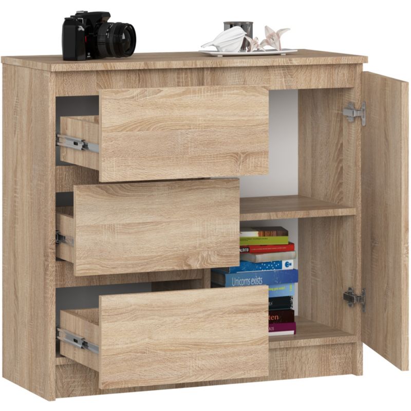 Komoda Jerry 80 cm Eg Sonoma Mat 1 Låge 3 Skuffer 2 Hylder