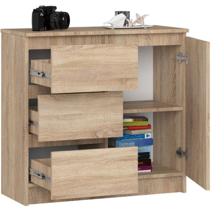 Komoda Jerry 80 cm Eg Sonoma Mat 1 Låge 3 Skuffer 2 Hylder