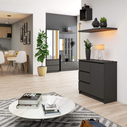 Kommode Akord Jerry Grafitgrå 80 cm 1 dør 3 skuffer mat grafitgrå farve 2 hylder 80x35x77 cm 1 stk.