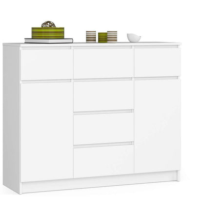 Komoda Akord K017 120 cm Hvid Mat 2 Låger 6 Skuffer 4 Hylder