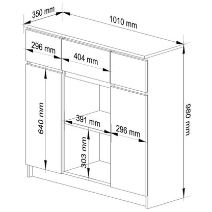 Komoda AKORD K100 Eg Artisan Mat 101 cm 2 Låger 3 Skuffer 4 Hylder 101x35x98 cm