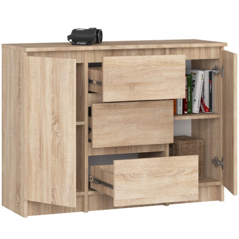 Kommode K100 101 cm Eg Sonoma Mat 2 Låger 3 Skuffer 4 Hylder