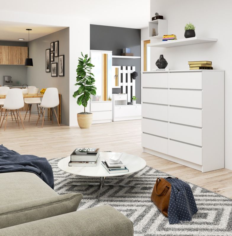 Akord K120 kommode hvid 120 cm med 10 skuffer, mat hvid, 120x40x121 cm, 1 stk.