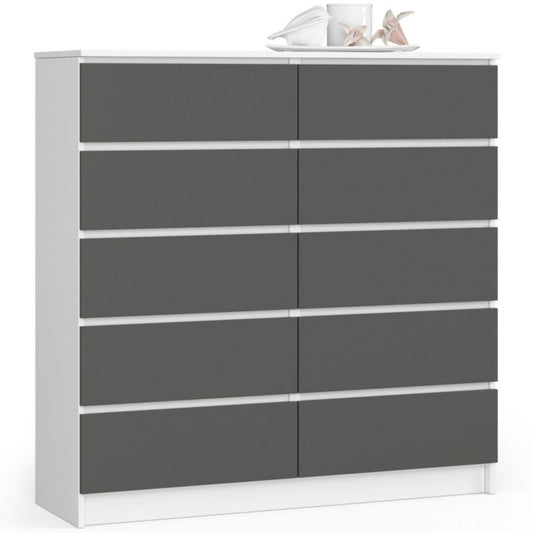 Akord K120 kommode hvid 120 cm med 10 skuffer grafitgrå mat 120x40x121 cm 1 stk.