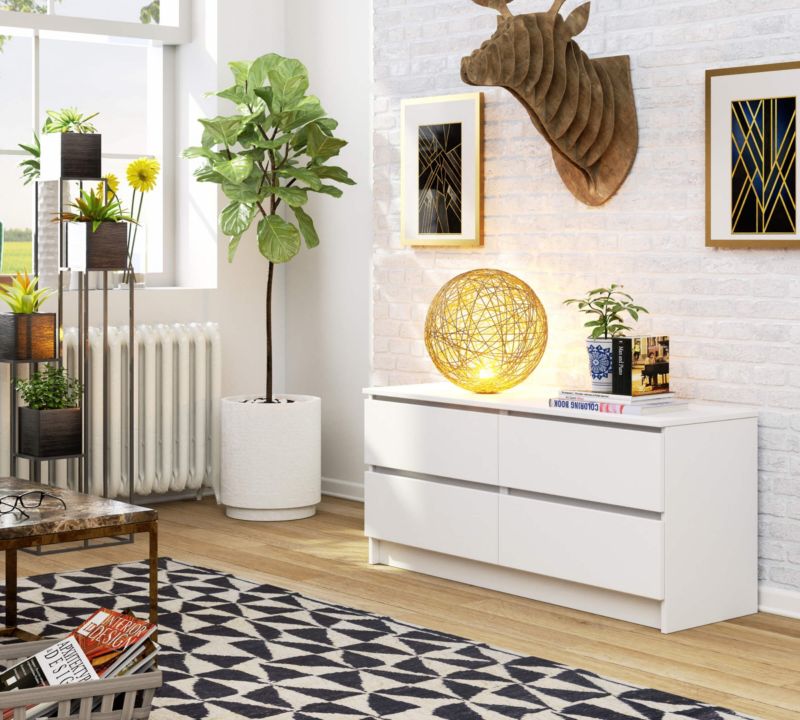 Kommode Akord K120 hvid 120 cm 4 skuffer mat hvid 120x40x55 cm 1 stk.