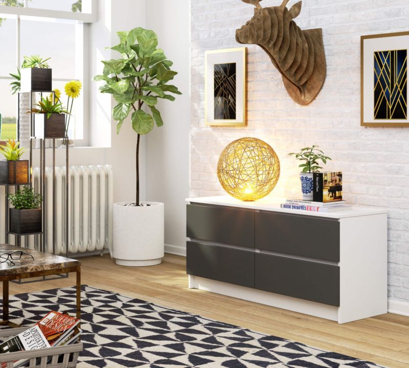 Kommode Akord K120 hvid 120 cm 4 skuffer grafitgrå mat 120x40x55 cm 1 stk.