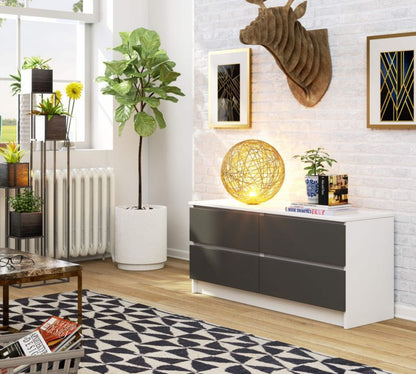 Kommode Akord K120 hvid 120 cm 4 skuffer grafitgrå mat 120x40x55 cm 1 stk.