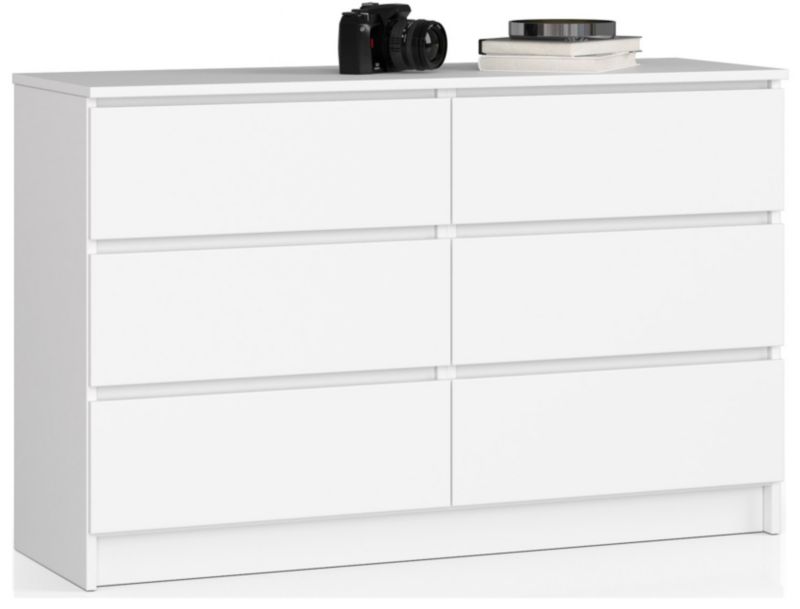 Kommode K120 120 cm Hvid Mat 6 Skuffer