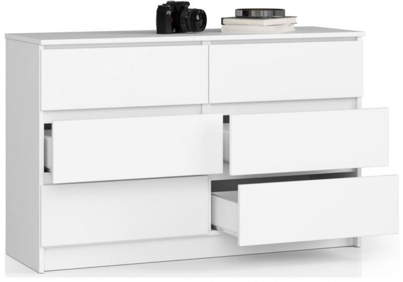 Kommode K120 120 cm Hvid Mat 6 Skuffer