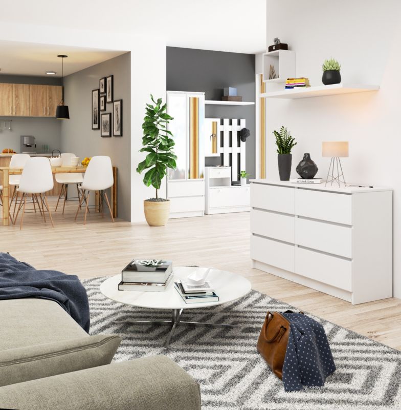 Kommode Akord K120 hvid 120 cm 6 skuffer mat hvid 120x40x77 cm 1 stk.