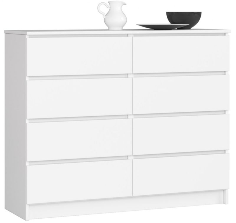 Kommode K120 120 cm Hvid Mat 8 Skuffer 120x40x99 cm