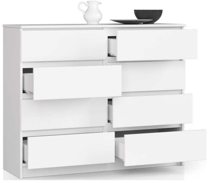 Akord K120 kommode hvid 120 cm med 8 skuffer, mat hvid, 120x40x99 cm, 1 stk.