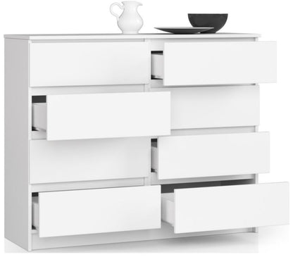 Akord K120 kommode hvid 120 cm med 8 skuffer, mat hvid, 120x40x99 cm, 1 stk.