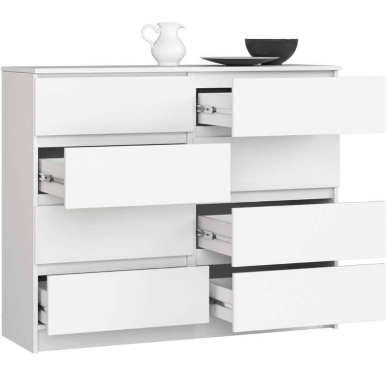 Kommode K120 120 cm Hvid Mat 8 Skuffer 120x40x99 cm