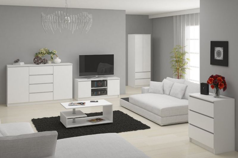Kommode K120 120 cm Hvid Mat 8 Skuffer 120x40x99 cm