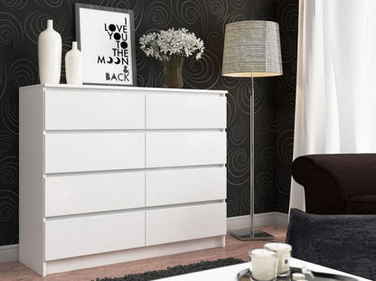 Kommode K120 120 cm Hvid Mat 8 Skuffer 120x40x99 cm