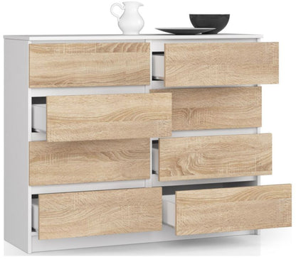 Akord K120 kommode hvid 120 cm 8 skuffer, Sonoma eg mat 120x40x99 cm, 1 stk.