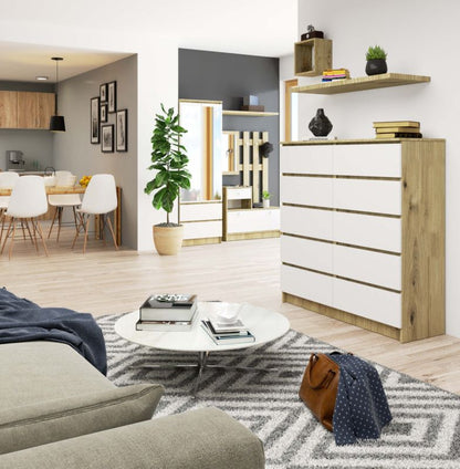Akord K120 Kommode i Artisan Eg med 10 skuffer, hvid mat, 120x40x121 cm, 1 stk.