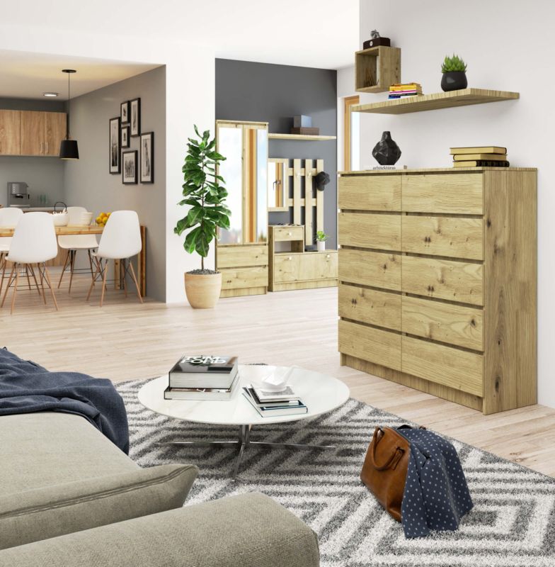 Akord K120 kommode i Artisan eg 120 cm med 10 skuffer, Artisan eg mat, 120x40x121 cm, 1 stk.