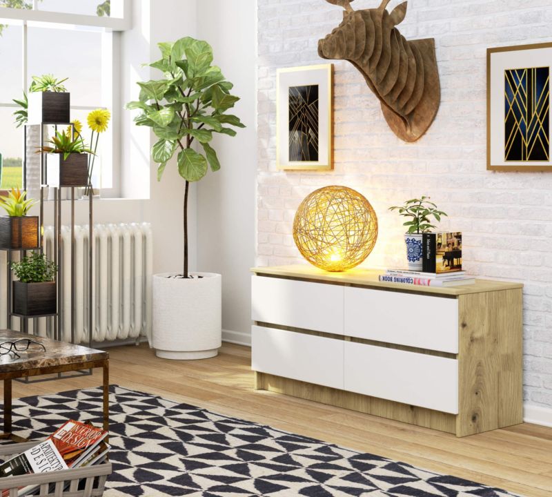 Kommode Akord K120 Eg Artisan 120 cm 4 skuffer hvid mat 120x40x55 cm 1 stk.