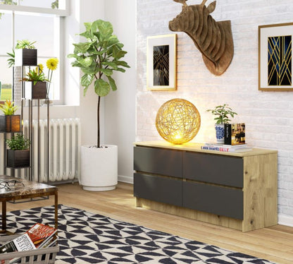 Kommode Akord K120 Artisan Eg 120 cm 4 skuffer mat grafitgrå 120x40x55 cm 1 stk.