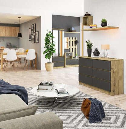 Akord K120 kommode i Artisan eg 120 cm med 6 skuffer i mat grafitgrå 120x40x77 cm 1 stk.