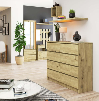 Akord K120 kommode i Artisan eg 120 cm med 8 skuffer i mat Artisan eg 120x40x99 cm