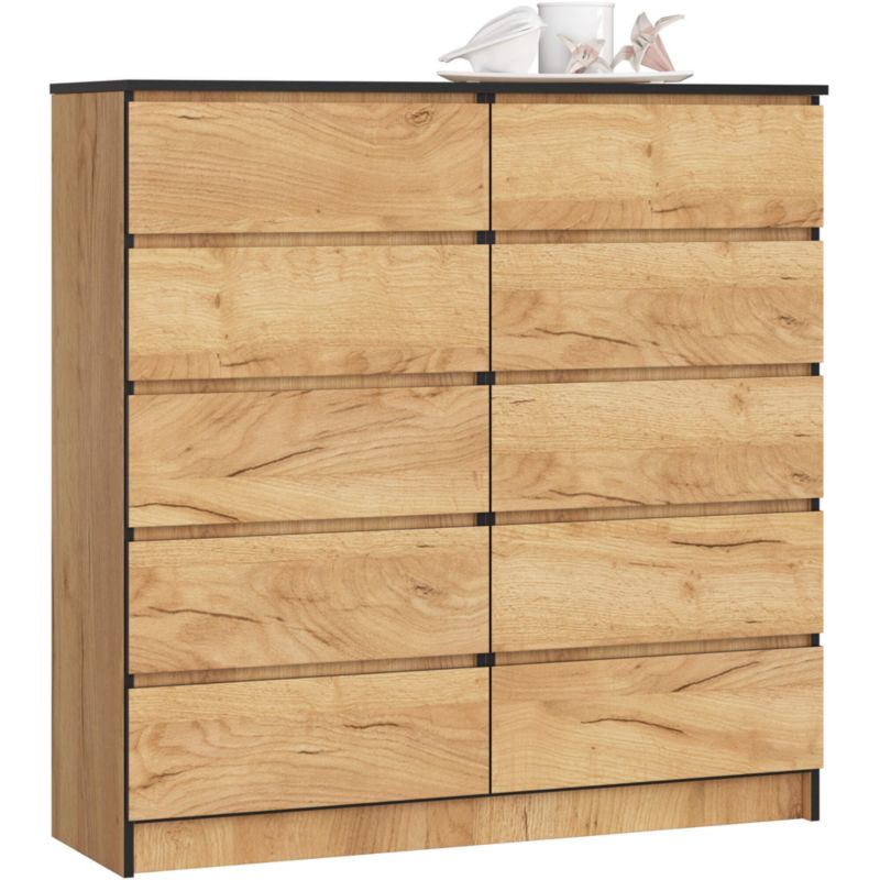 Akord K120 kommode i mat‑oak craft 120 cm med 10 skuffer i farven oak craft 120x40x121 cm 1 stk.