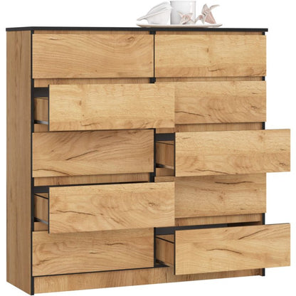 Akord K120 kommode i mat‑oak craft 120 cm med 10 skuffer i farven oak craft 120x40x121 cm 1 stk.