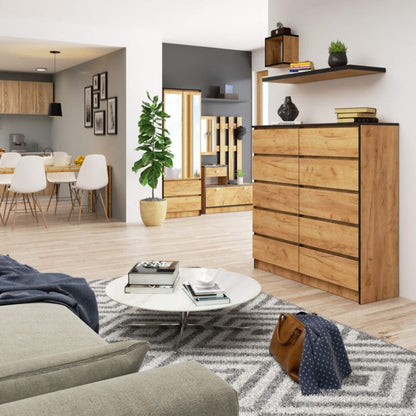 Akord K120 kommode i mat‑oak craft 120 cm med 10 skuffer i farven oak craft 120x40x121 cm 1 stk.