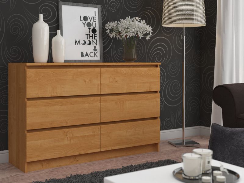 Kommode Akord K120 Olieret 120 cm med 6 skuffer i mat olieret finish 120x40x77 cm, 1 stk.