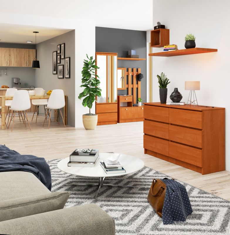 Kommode Akord K120 Olieret 120 cm med 6 skuffer i mat olieret finish 120x40x77 cm, 1 stk.