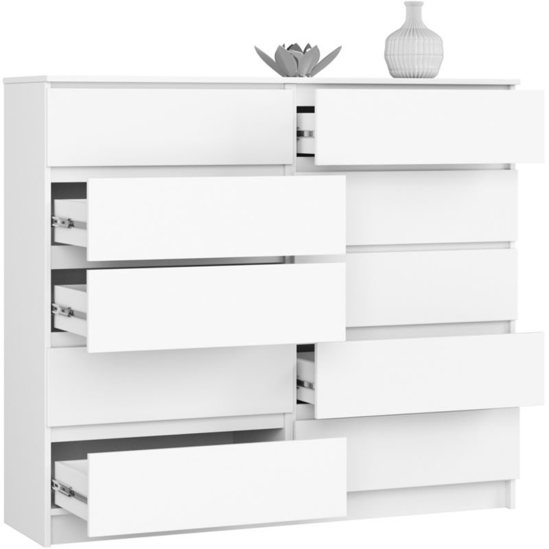 Komoda Akord K140 138 cm Hvid Mat 10 Skuffer