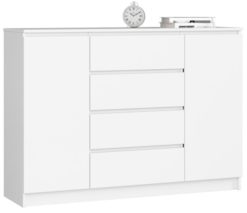 Komoda Akord K140 Hvid 138 cm 2 Låger 4 Skuffer 4 Hylder 138x40x99 cm