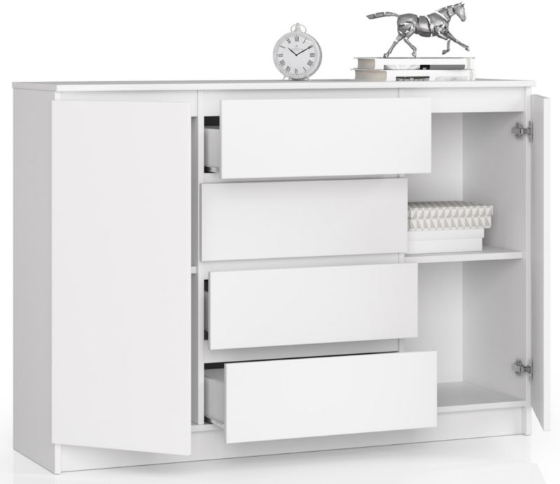 Komoda Akord K140 Hvid 138 cm 2 Låger 4 Skuffer 4 Hylder 138x40x99 cm