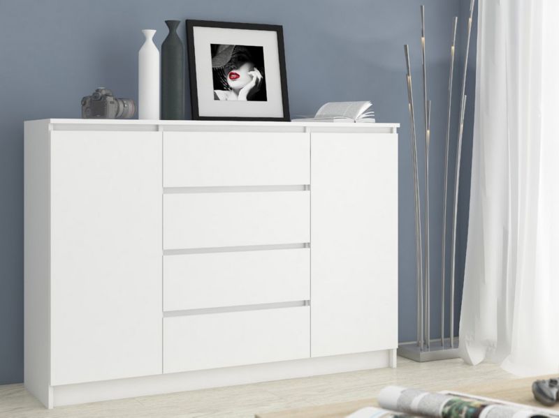 Komoda Akord K140 Hvid 138 cm 2 Låger 4 Skuffer 4 Hylder 138x40x99 cm