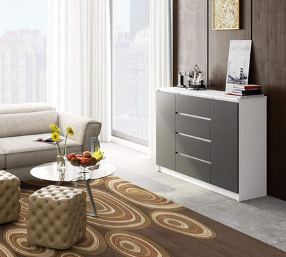 Kommode Akord K140 Hvid 138 cm 2 døre 4 skuffer grafitgrå mat 4 hylder 138x40x99 cm 1 stk.