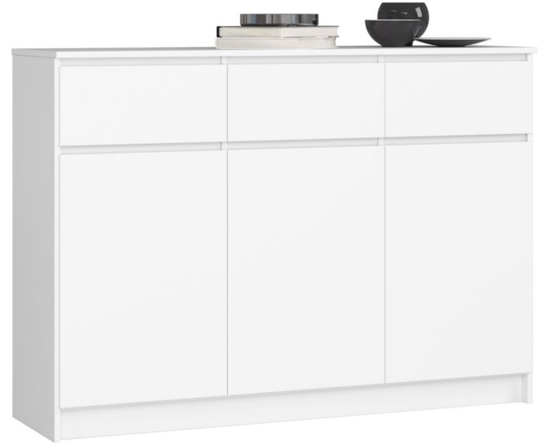 Komoda K140 138 cm Hvid Mat 3 Låger 3 Skuffer 6 Hylder