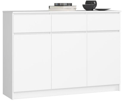 Komoda K140 138 cm Hvid Mat 3 Låger 3 Skuffer 6 Hylder