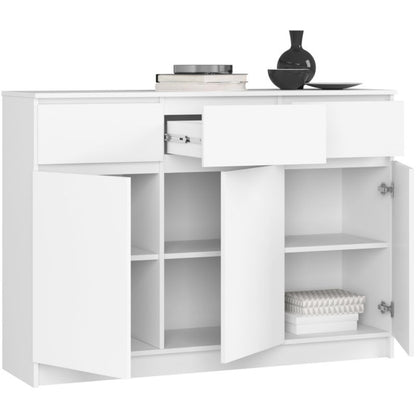 Komoda K140 138 cm Hvid Mat 3 Låger 3 Skuffer 6 Hylder