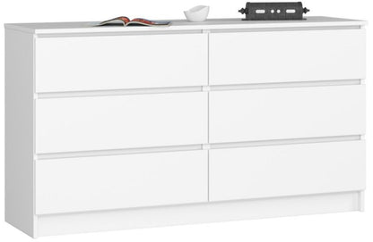 Kommode K140 138x40x77 cm 6 Skuffer Hvid Mat