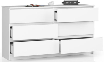 Akord K140 kommode hvid 138 cm med 6 skuffer mat hvid 138x40x77 cm 1 stk.