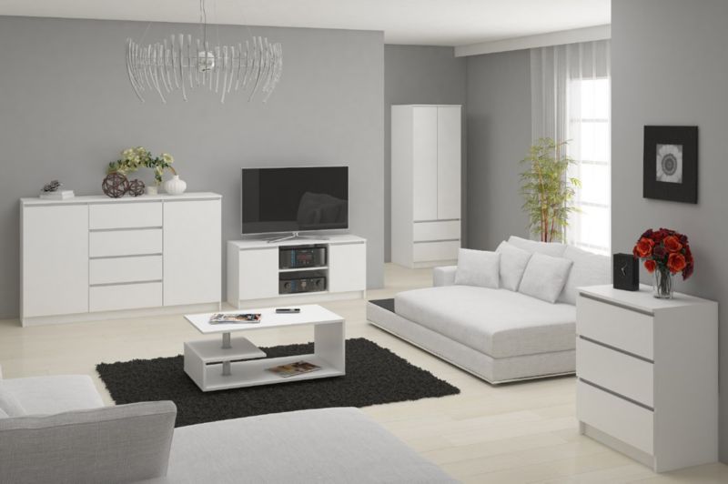 Kommode K140 138x40x77 cm 6 Skuffer Hvid Mat