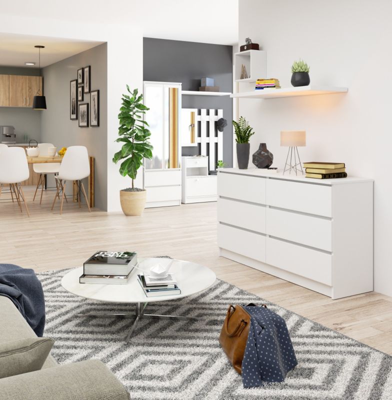 Kommode K140 138x40x77 cm 6 Skuffer Hvid Mat