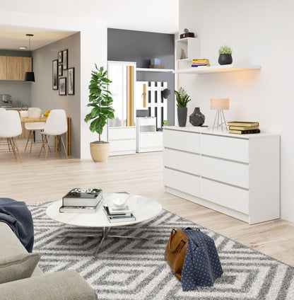 Kommode K140 138x40x77 cm 6 Skuffer Hvid Mat