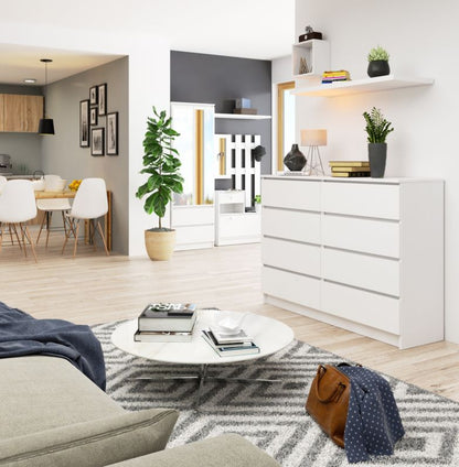 Akord K140 kommode hvid 138 cm med 8 skuffer, mat hvid, 138x40x99 cm, 1 stk.