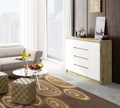 Kommode Akord K140 Eg Artisan 138 cm 2 døre 4 skuffer hvid mat 4 hylder 138x40x99 cm 1 stk.