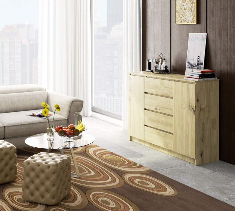 Kommode Akord K140 Eg Artisan 138 cm 2 døre 4 skuffer farve Eg Artisan mat 4 hylder 138x40x99 cm 1 stk.