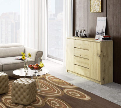 Kommode Akord K140 Eg Artisan 138 cm 2 døre 4 skuffer farve Eg Artisan mat 4 hylder 138x40x99 cm 1 stk.